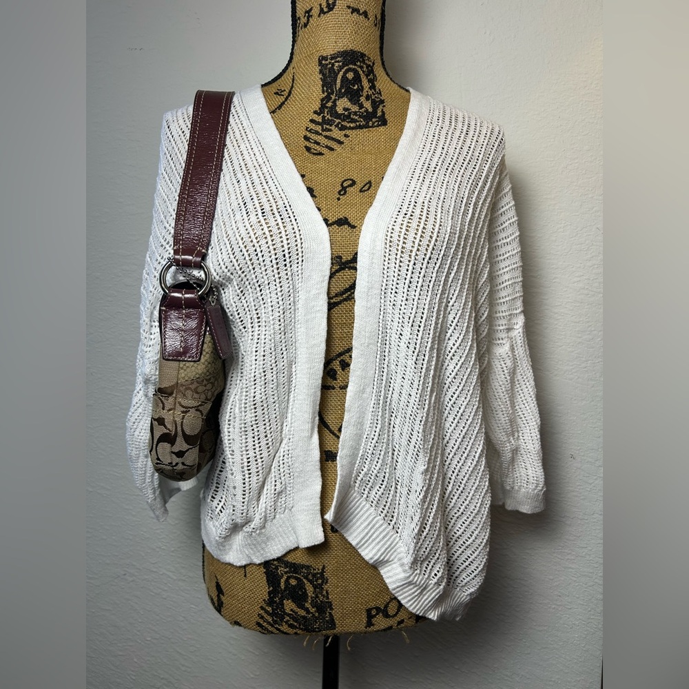 express y2k women’s white cotton blend mesh sweater cardigan top